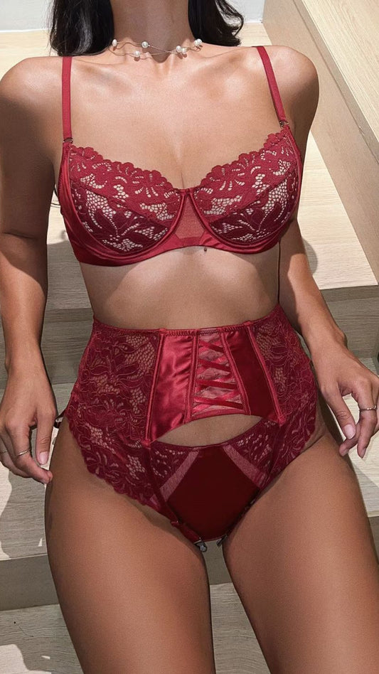 ❤️ Burgundy Lace Lingerie 3 хос
